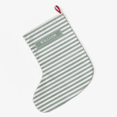 Sage Green Stripes gepersonaliseerd Grote Kerstsok (Achterkant (Hangend))