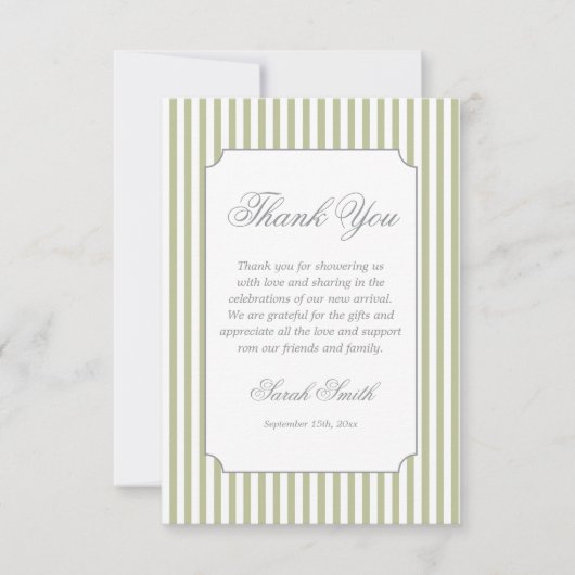 Sage Green Stripes Grand millennial Bedankkaart (Voorkant)