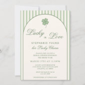 Sage Green Stripes Lucky in Love Bridal Shower Kaart (Voorkant)