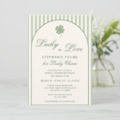 Sage Green Stripes Lucky in Love Bridal Shower Kaart (Staand voorkant)