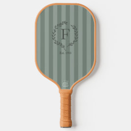 Sage Green Stripes Monogram Laurel Wreath Est Year Pickleball Paddle