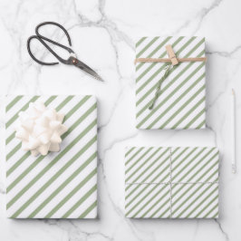 Sage Green Stripes Pattern Inpakpapier Vel