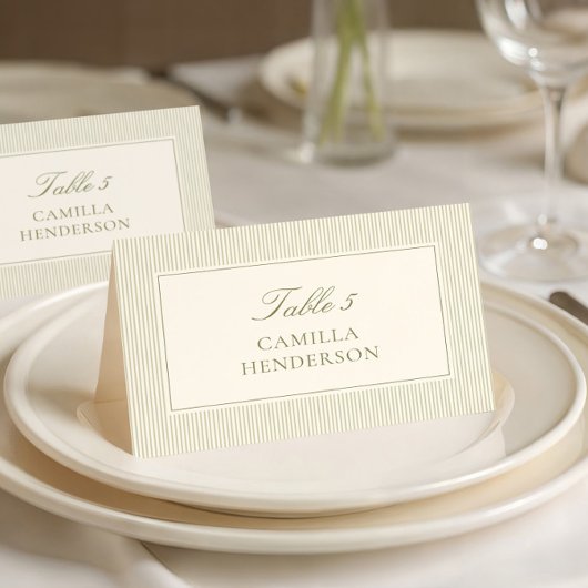 Sage Green Stripes Place Cards Kaart