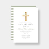Sage Green Stripes Religious Cross Christening Kaart
