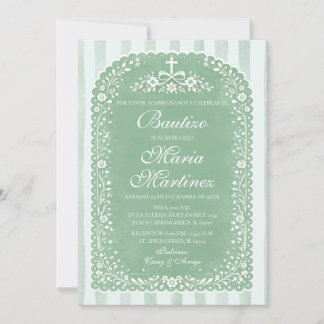 Sage Green Stripes Spanish Girl Bautizo Talavera Kaart