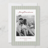  Sage Green Stripes Tweezijdige Familiefoto Feestdagenkaart (Voorkant)