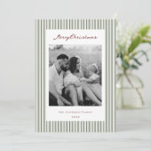  Sage Green Stripes Tweezijdige Familiefoto Feestdagenkaart (Staand voorkant)