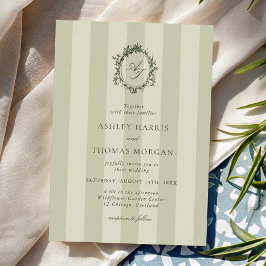 Sage Green Stripes Wedding Kaart