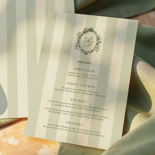 Sage Green Stripes Wedding Menu