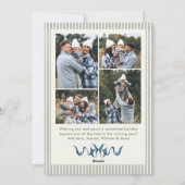 Sage Green Stripped Blue Bow Christmas 5 Photo Feestdagenkaart (Achterkant)