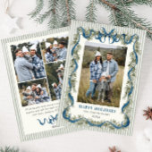 Sage Green Stripped Blue Bow Christmas 5 Photo Feestdagenkaart