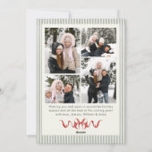 Sage Green Stripped Red Bow Christmas 5 Photo Feestdagenkaart (Achterkant)