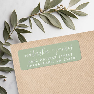 Sage Green Stylish Script Weduwadres Rendement Etiket