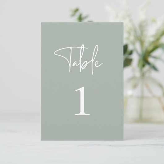 Sage Green Table Number Card Bedankkaart (Staand voorkant)