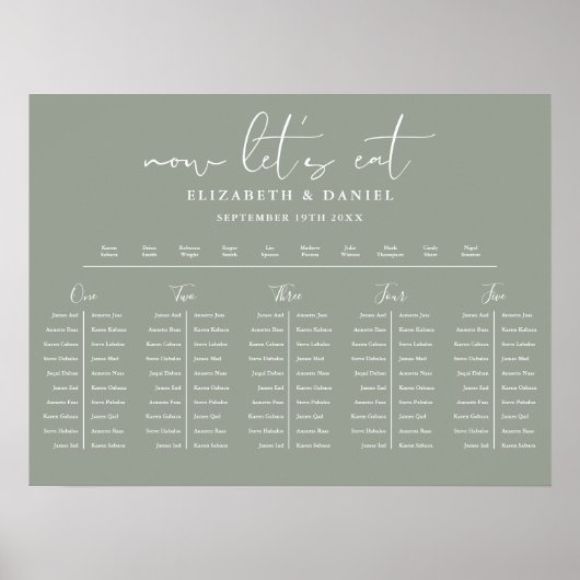 Sage Green Table Plan Wedding Seating Chart Poster (Voorkant)