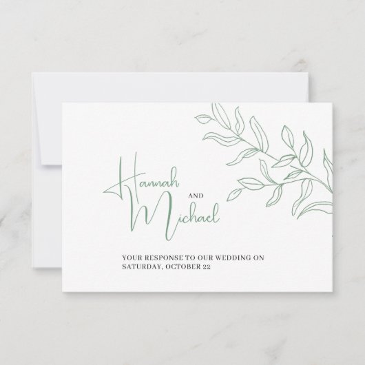 Sage green takmeel optie bruiloft RSVP Kaartje (Voorkant)