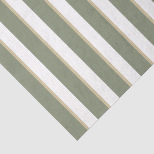 Sage Green Tan White Stripe Tissuepapier (Detail)