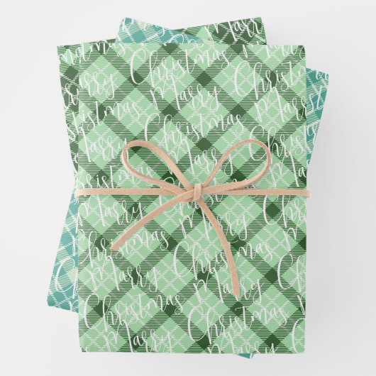 Sage Green tartan plaid Inpakpapier Vel (In situ)