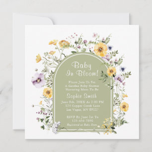 Sage Green Tea Party Baby in Bloom Baby shower Kaart