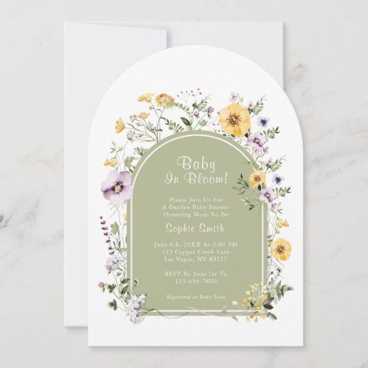 Sage Green Tea Party Baby in Bloom Baby shower Kaart (Voorkant)