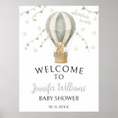 Sage Green Teddy Balloon Baby shower Welkomstbord Poster (Voorkant)