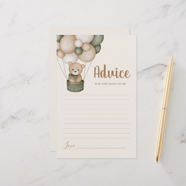 Sage Green Teddy Bear Advies voor Mam To Be kaart (Voorkant / Achterkant in situ)
