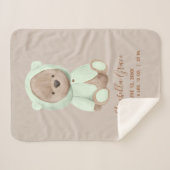 Sage Green Teddy Bear Baby Birth Stats Sherpa Deken (Voorkant (horizontaal))