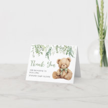Sage Green Teddy Bear Baby shower Bedankt Kaarten