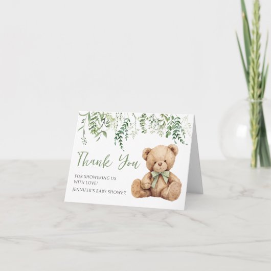 Sage Green Teddy Bear Baby shower Bedankt Kaarten (Voorkant)