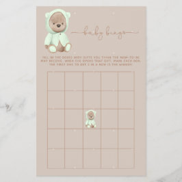 Sage Green Teddy Bear Baby shower Bingo Flyer