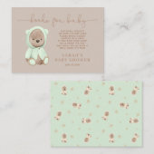 Sage Green Teddy Bear Baby shower Book Request Req Informatiekaartje (Voorkant / Achterkant)