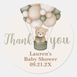 Sage Green Teddy Bear Baby shower Favor Tags Ronde Sticker