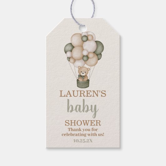Sage Green Teddy Bear Baby shower Gift Label Cadeaulabel (Voorkant)