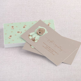Sage Green Teddy Bear Baby shower Gift Registry Visitekaartje
