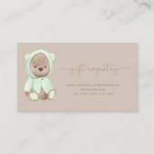 Sage Green Teddy Bear Baby shower Gift Registry Visitekaartje (Voorkant)