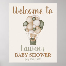 Sage Green Teddy Bear Baby shower Welkomstbord Poster
