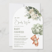 Sage Green Teddy Bear Ballonnen Floral Baby shower Kaart (Voorkant)