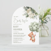 Sage Green Teddy Bear Ballonnen Floral Baby shower Kaart (Staand voorkant)