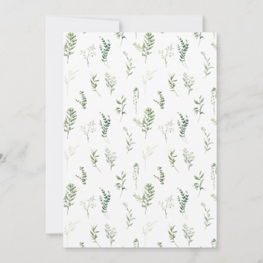 Sage Green Teddy Bear Bow Greenery Baby Boy Shower Kaart (Achterkant)