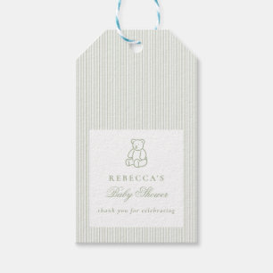 Sage Green Teddy Bear Preppy Elegant Baby shower Cadeaulabel