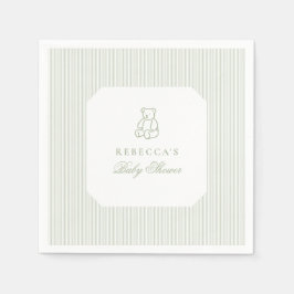 Sage Green Teddy Bear Preppy Elegant Baby shower Servet