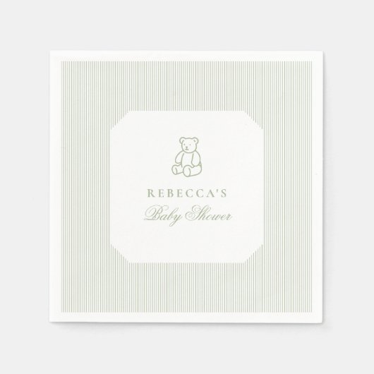 Sage Green Teddy Bear Preppy Elegant Baby shower Servet (Voorkant)