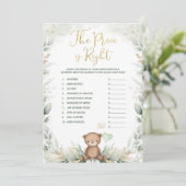 Sage Green Teddy Bear raadt het juiste prijsspel Kaart (Staand voorkant)