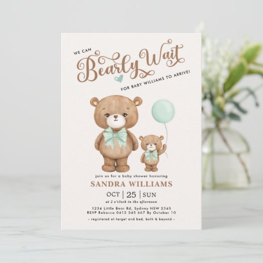 Sage Green Teddy Bear, we kunnen de douche snel af Kaart (Staand voorkant)