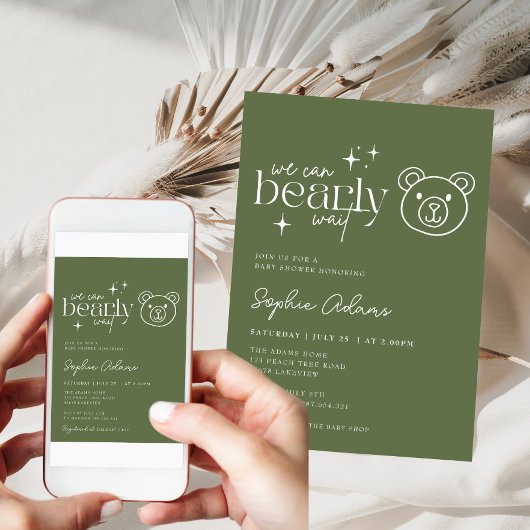 Sage Green Teddybeer kan nauwelijks wachten Baby s Kaart