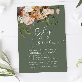 Sage Green Terracotta Boho Florals Baby shower Kaart