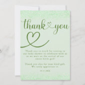 Sage Green Thank You Heart Confetti Script Bedankkaart (Voorkant)