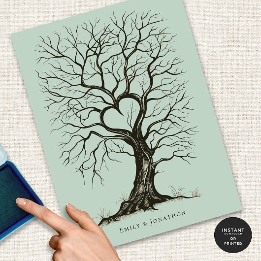Sage Green ThumbPrint Tree Bruiloft Gastenboek Poster