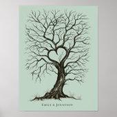Sage Green ThumbPrint Tree Bruiloft Gastenboek Poster (Voorkant)