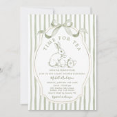 Sage Green Time for Tea Rabbit Invitation Kaart (Voorkant)